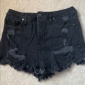 Ripped, Black Denim Shorts